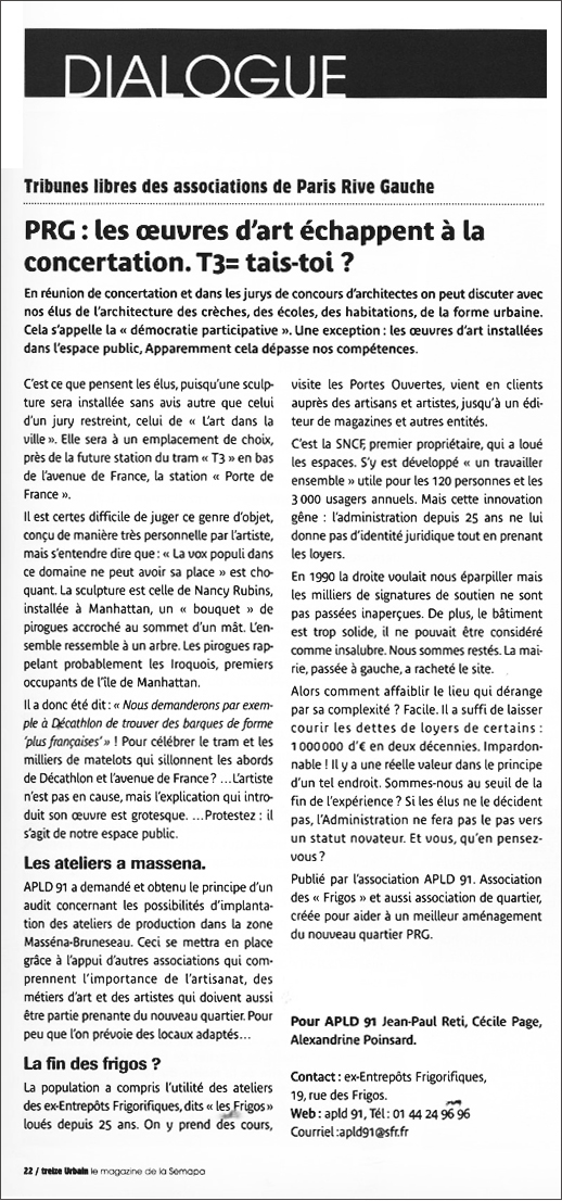 15-2011-N6-fevrier-ARTICLE-in-Treize-urbain-les oeuvres echappent-a-la- concertation